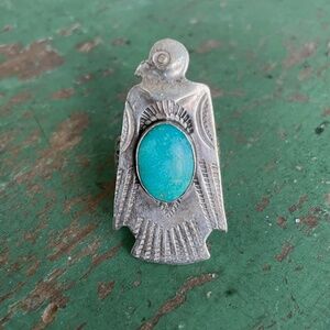Fred Harvey 1940's Old Pawn Thunderbird Turquoise Adjustable Size (6-12) Ring
